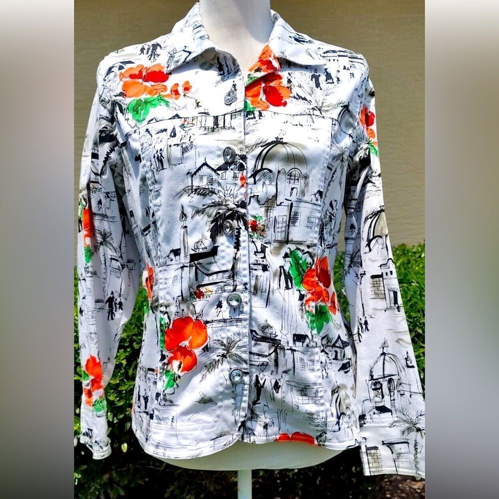 Susan Graver Style Women's Stretch Floral Rhinestone Button Jacket
